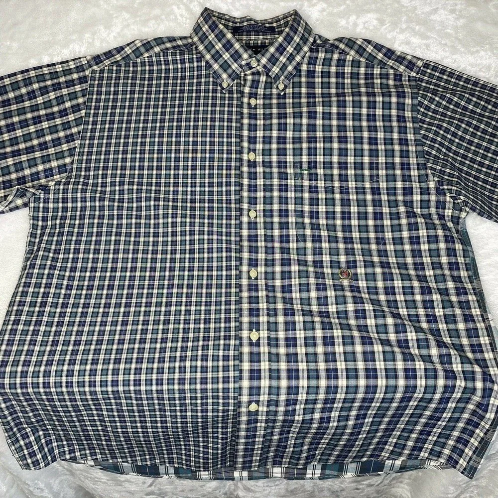 Vintage Tommy Hilfiger Men's Green Plaid Long Sleeve Button Down Shirt Sz L
